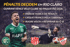 PÊNALTIS DECIDEM EM RIO CLARO: GUARANI SUPERA O VELO CLUBE E RESPIRA NO PAULISTÃO 2026