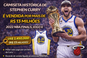 Camiseta histórica de Stephen Curry é vendida por mais de R$ 13 milhões e se torna joia da NBA