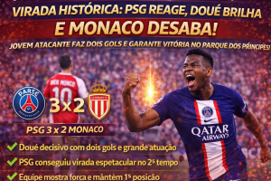 VIRADA HISTÓRICA NO PARQUE DOS PRÍNCIPES: PSG REAGE COM AUTORIDADE, DOUÉ BRILHA E MONACO DESABA NA SEGUNDA ETAPA