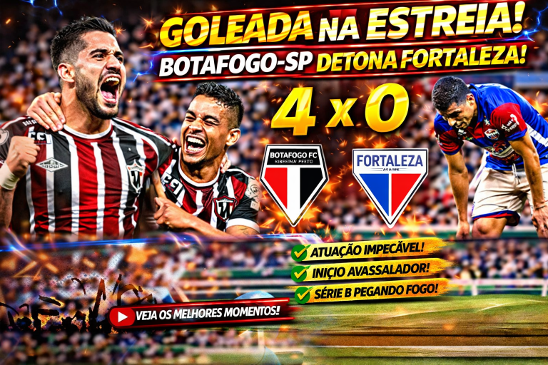 ESTREIA AVASSALADORA NA SÉRIE B: BOTAFOGO-SP GOLEIA O FORTALEZA E MANDA RECADO FORTE NA COMPETIÇÃO
