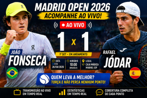 A BATALHA DECISIVA NO SAIBRO DE MADRI: JOÃO FONSECA ENFRENTA RAFAEL JÓDAR PELO MASTERS 1000