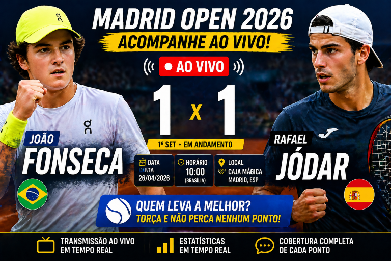 A BATALHA DECISIVA NO SAIBRO DE MADRI: JOÃO FONSECA ENFRENTA RAFAEL JÓDAR PELO MASTERS 1000