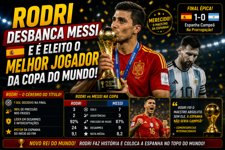 Rodri desbanca Messi e é eleito o melhor jogador da Copa do Mundo