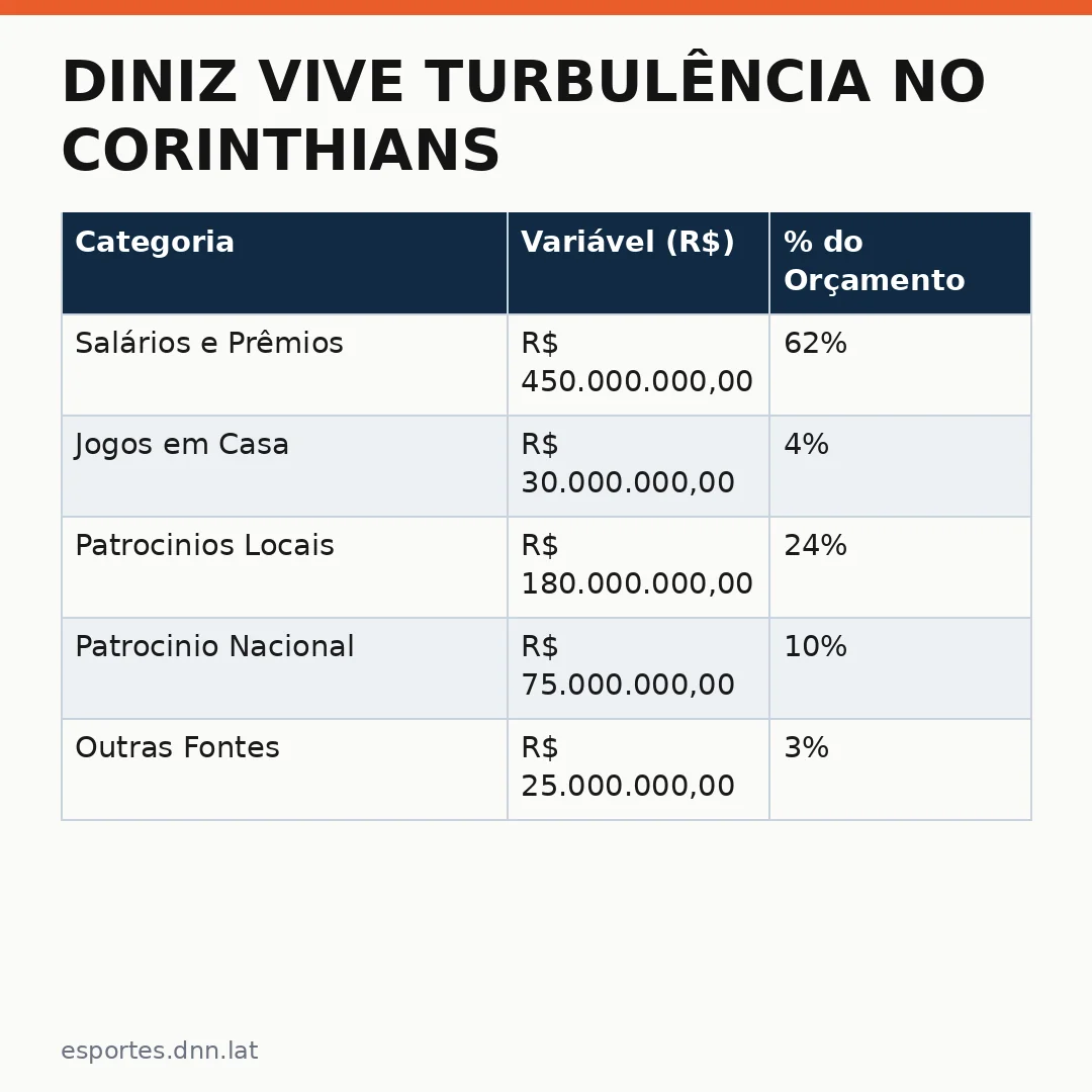 Infográfico - Diniz vive turbulência no Corinthians: crise financeira ameaça planos do técnico