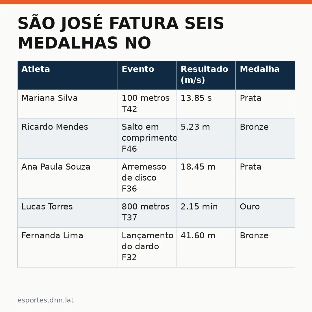 Infográfico - São José fatura seis medalhas no Brasileiro de Jovens de Atletismo Paralímpico e escreve história para o clube
