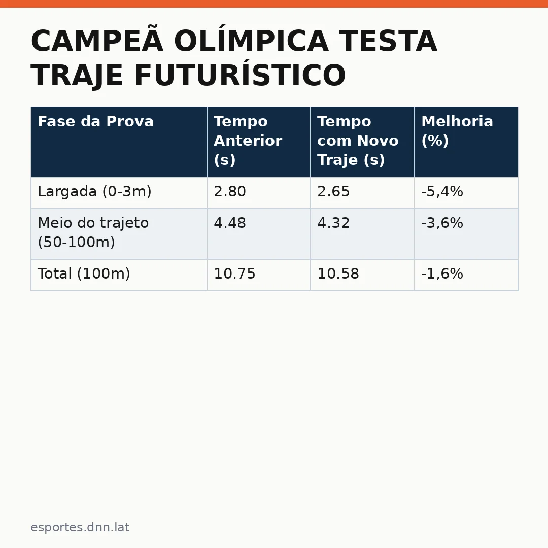 Infográfico - Campeã olímpica testa traje futurístico que promete mais velocidade na largada