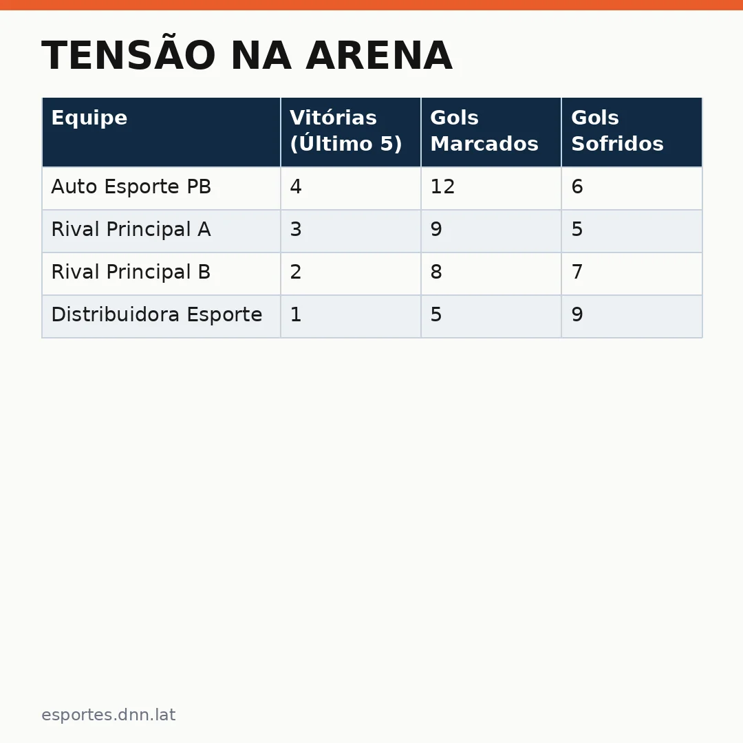 Infográfico - Tensão na Arena: Auto Esporte PB Enfrenta Desafios Críticos antes do Acesso